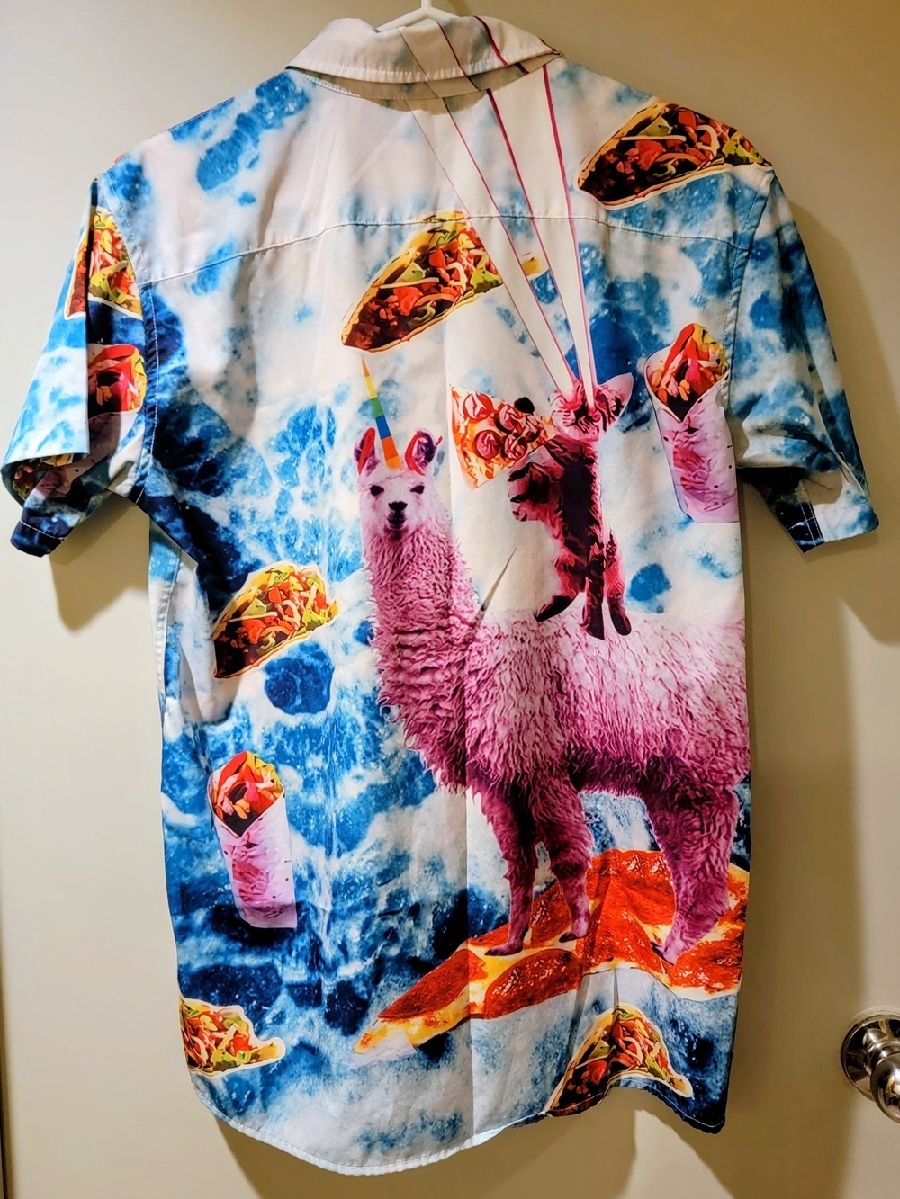 EPIC Llama & Cat Print Button-Up Shirt in Pink & Blue 🔥😂 - Picture 2 of 2